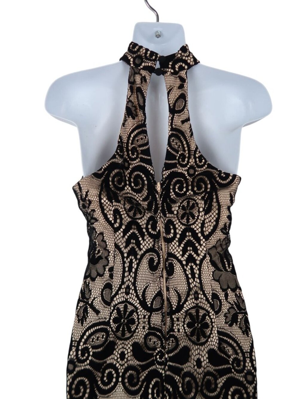 ✨3/$30 Bisou Bisou 2 Black Lace Overlay Halter Dress Midi Bodycon Cocktail - Picture 2 of 3
